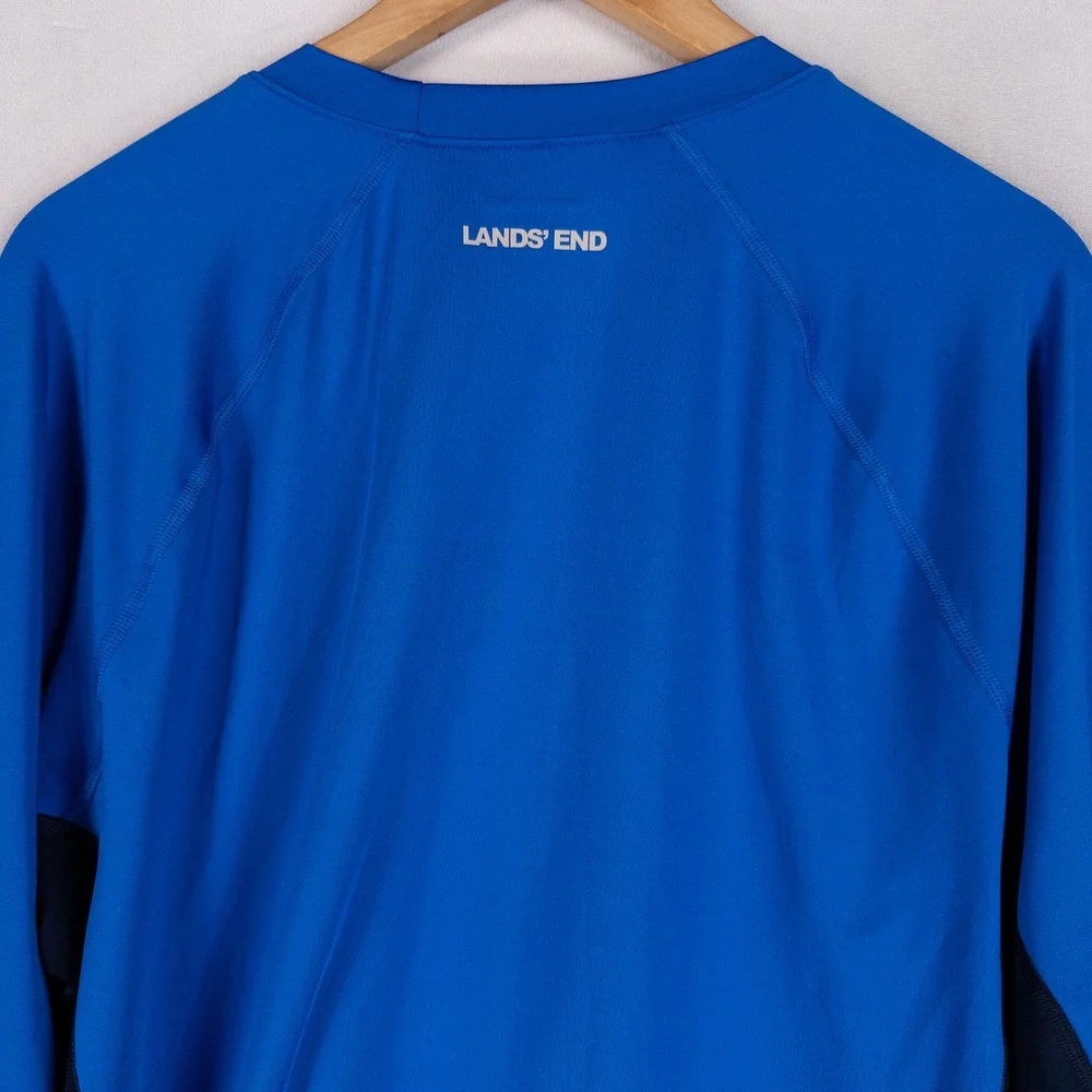 Lands' End Mens Rash Guard Swim Shirt L Blue Navy Long Sleeve Performance UPF